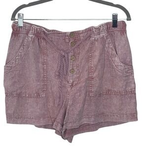 Free People Mauve Linen Blend Button Fly Shorts Womens Large Rope Tie Boho Rose